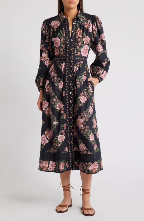 Gillian Floral Long Sleeve Organic Cotton Shirtdress