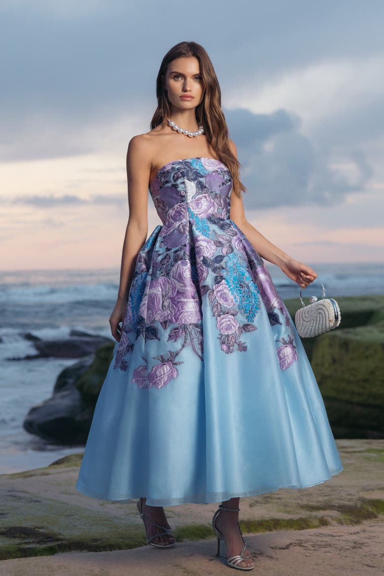 Organza Strapless Ballgown With Pockets, Alternate, color, Blue Multi