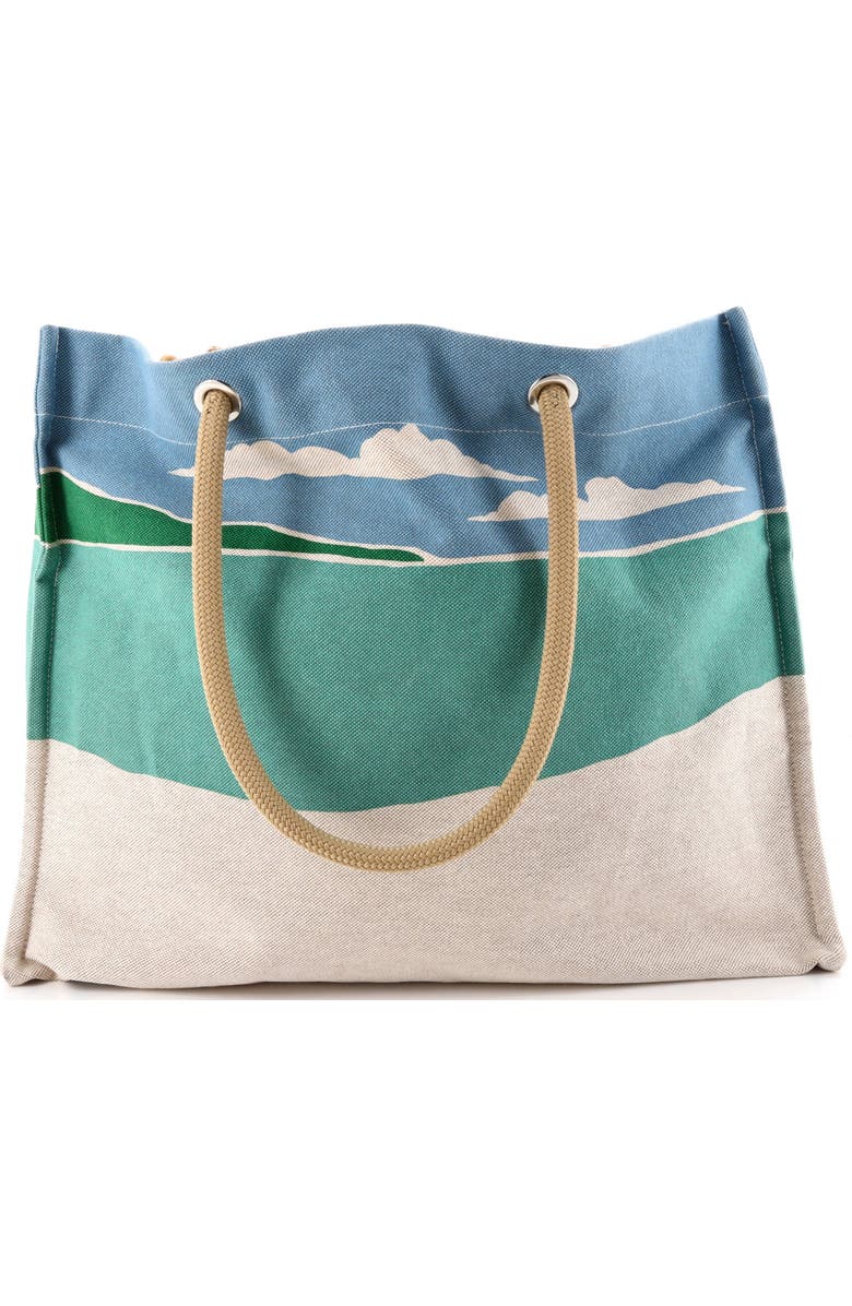 Pre-Owned Hermes La Plage Beach Tote Bag Printed Canvas, Alternate, color, Blue