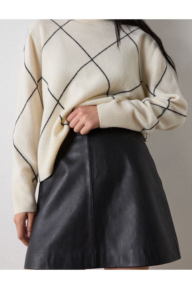 High Waisted A-Line Leather Mini Skirt, Main, color, Black