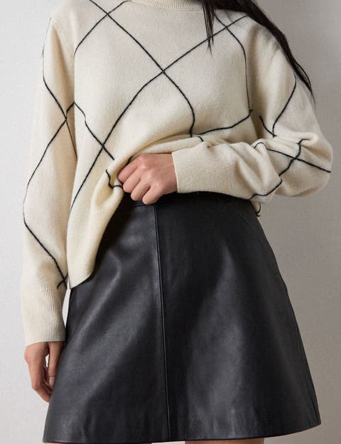 High Waisted A-Line Leather Mini Skirt