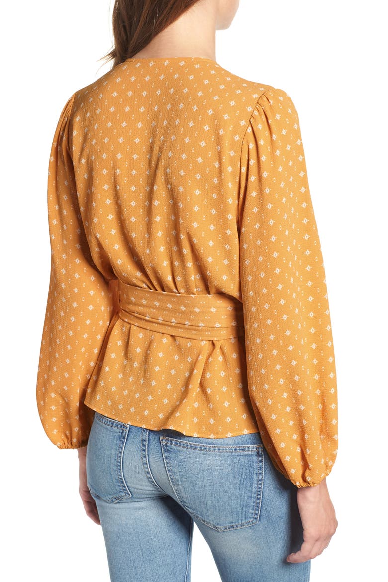 Floral Spot Wrap Top, Alternate, color, YELLOW DOBBY MOTIF