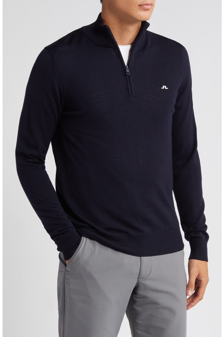 Kian Quarter Zip Wool Sweater, Main, color, JL NAVY