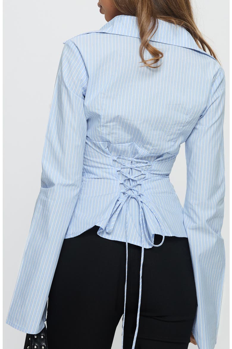 Busy Girl Stripe Cotton Button-Up Shirt, Alternate, color, BLUE STRIPE