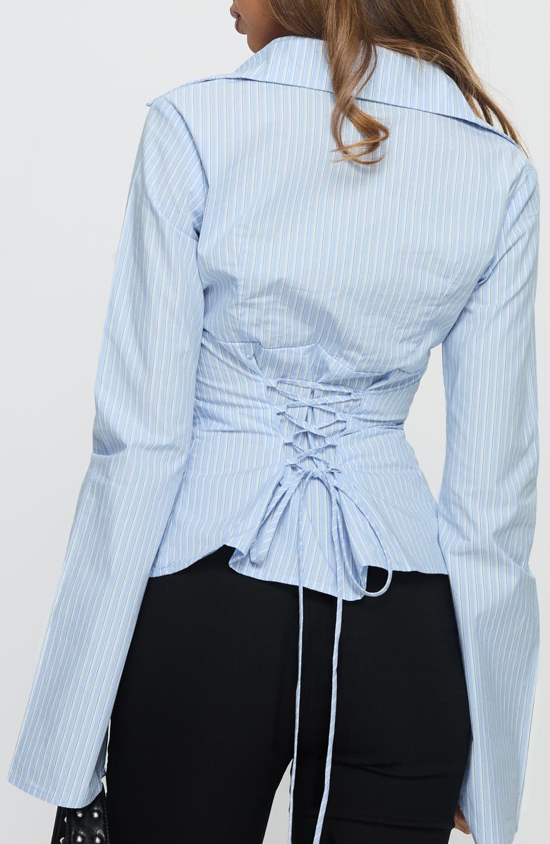 Princess Polly Busy Girl Stripe Cotton Button-Up Shirt, Alternate, color, Blue Stripe