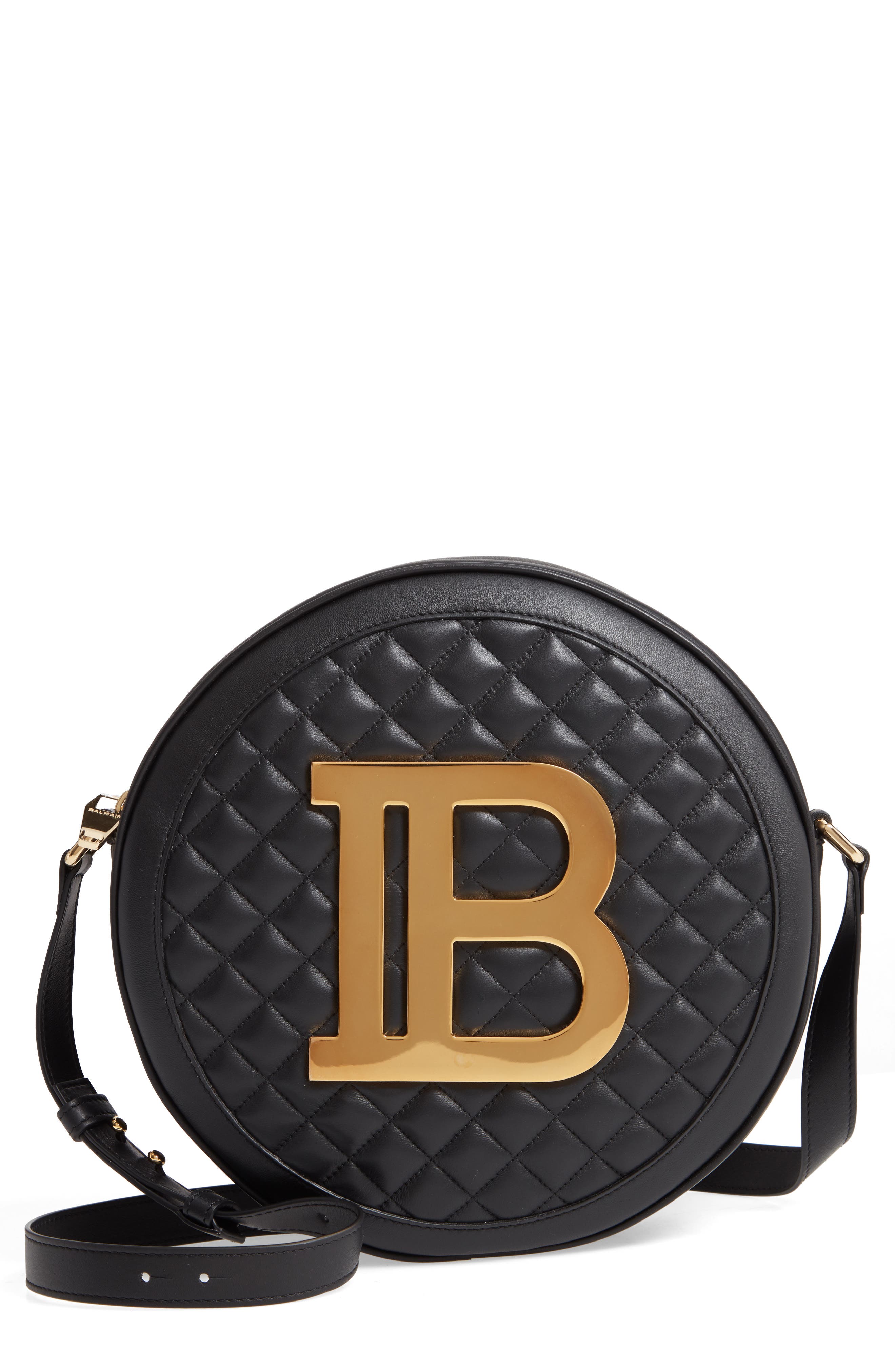 Balmain Large Disco Logo Quilted Leather Shoulder Bag, Main, color, 