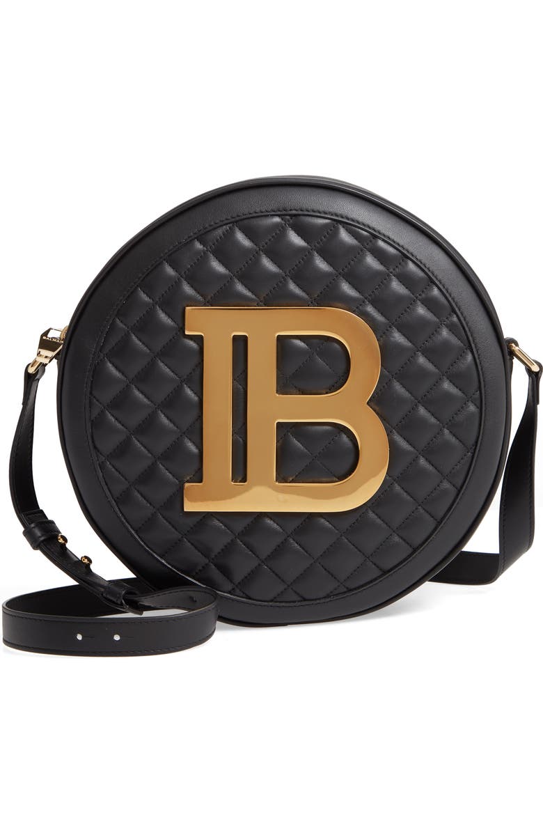 Balmain Large Disco Logo Quilted Leather Shoulder Bag, Main, color,