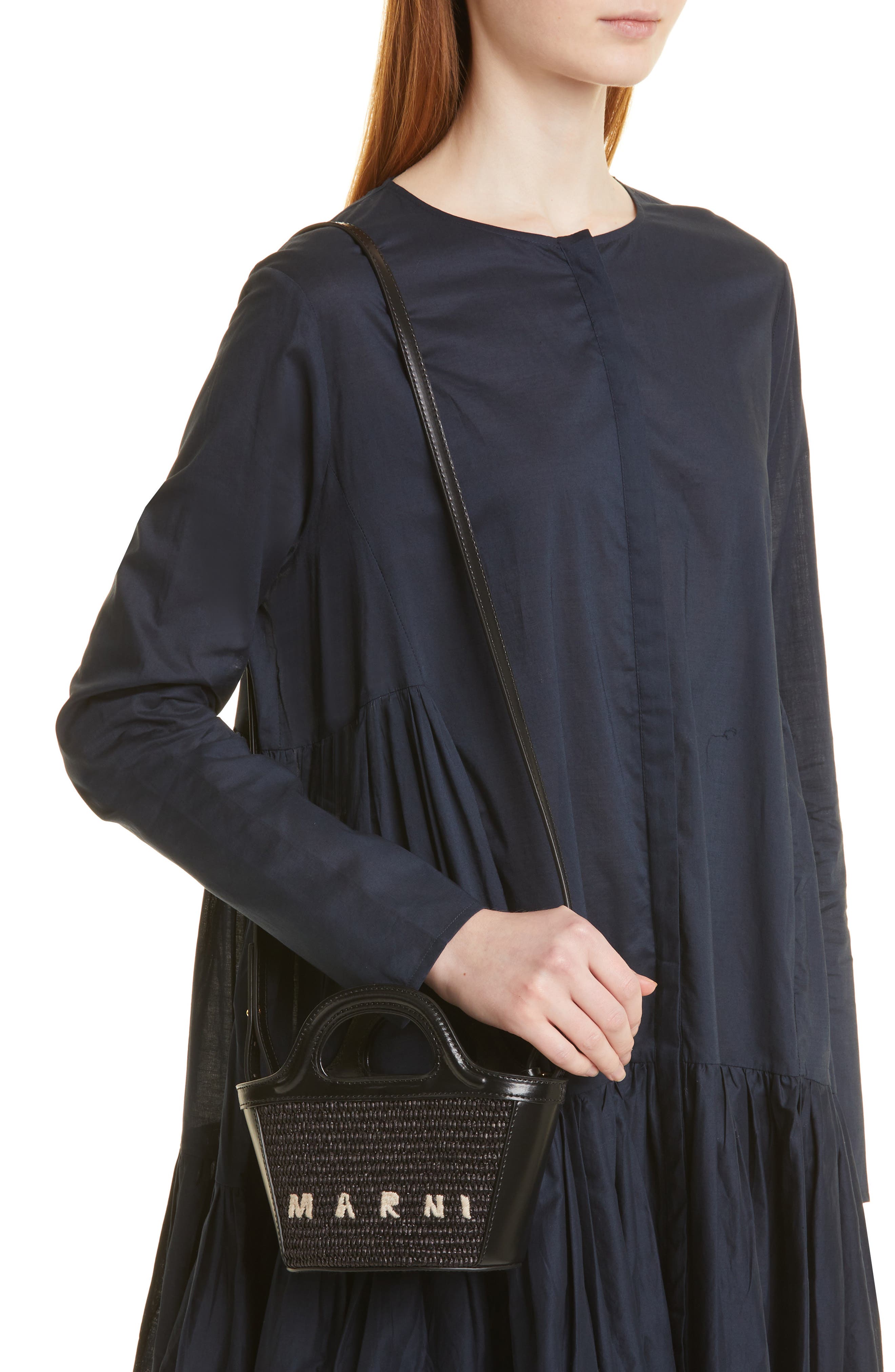 Marni Micro Tropicalia Logo Woven Top Handle Bag, Alternate, color, Black