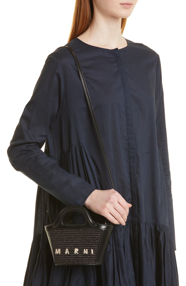 Marni Micro Tropicalia Logo Woven Top Handle Bag, Alternate, color, Black