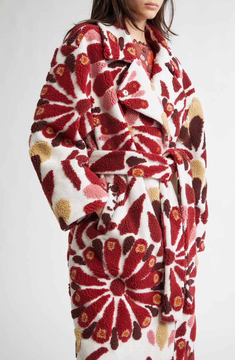 FARM Rio Ainika Flowers Belted Fleece Coat, Alternate, color, 