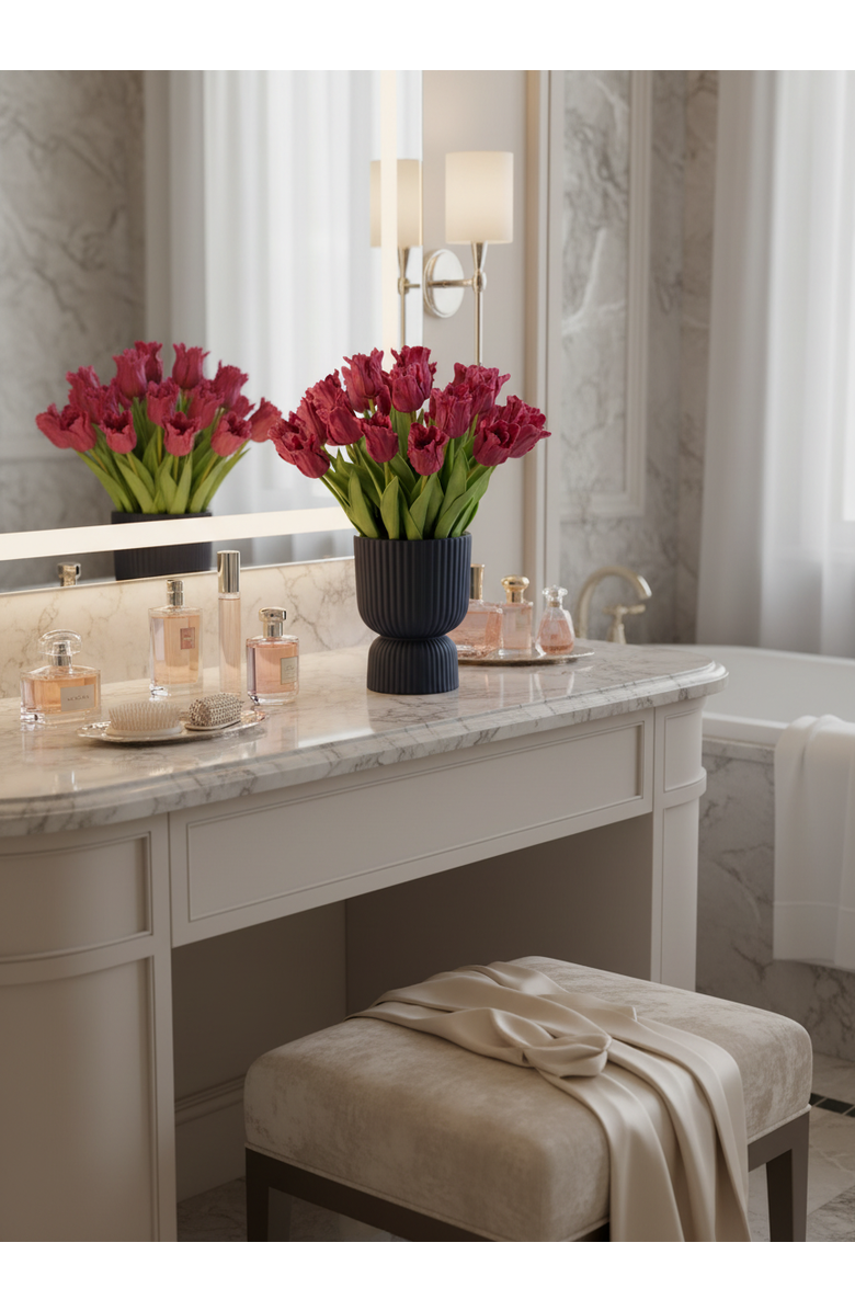 CocoBella Marigold RealTouch Tulip Pedestal Arrangement, Alternate, color, Fuschia