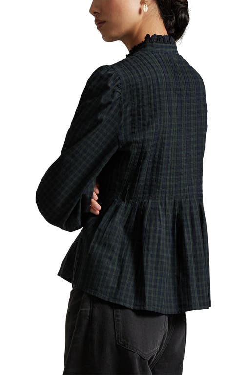 Polo Ralph Lauren Plaid Long Sleeve Peplum Button-up Shirt In Black