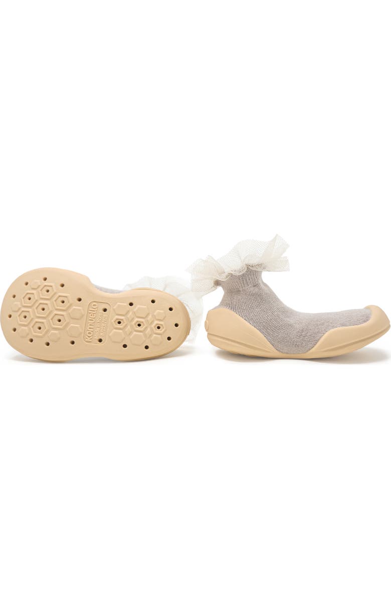Komuello Toddler Girl Sock Shoes Tulle Trim - Pink, Alternate, color, Beige