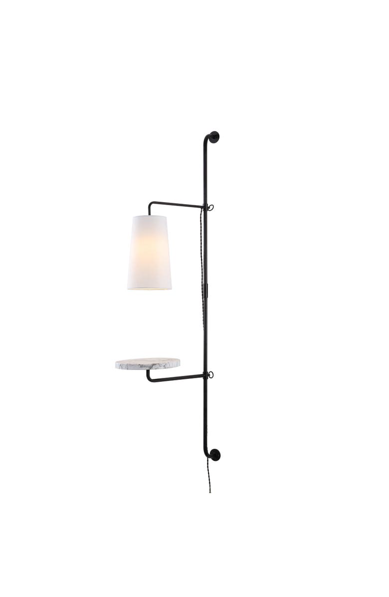 JONATHAN Y Andre 1-Light Contemporary Industrial Iron Plug-In with Adjustable White Marble Table LED Sconce, Alternate, color, Black