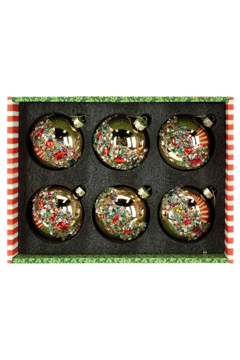 Festive Jeweled Ornament, Box of 6, Alternate, color, Champagne Gold