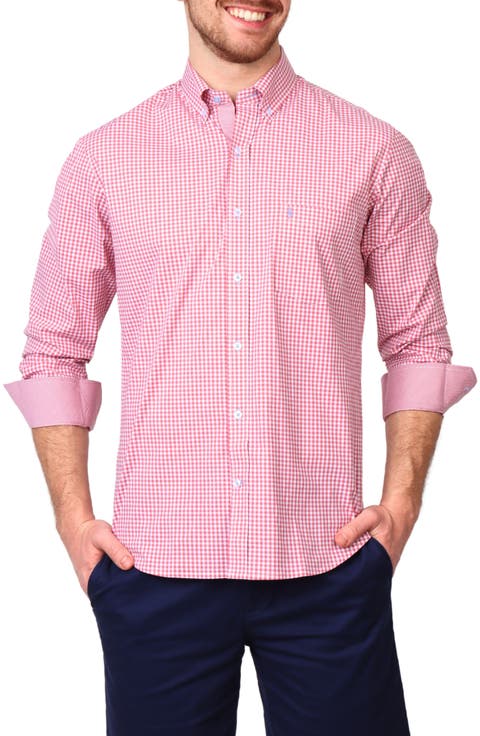 Gingham Stretch Cotton Button-Up Shirt