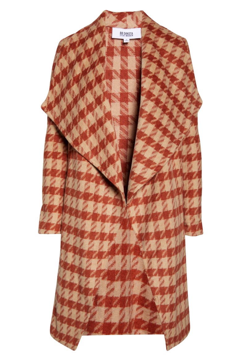 BB Dakota Houndstooth Drape Coat, Alternate, color, RUST/ CAMEL CHECK