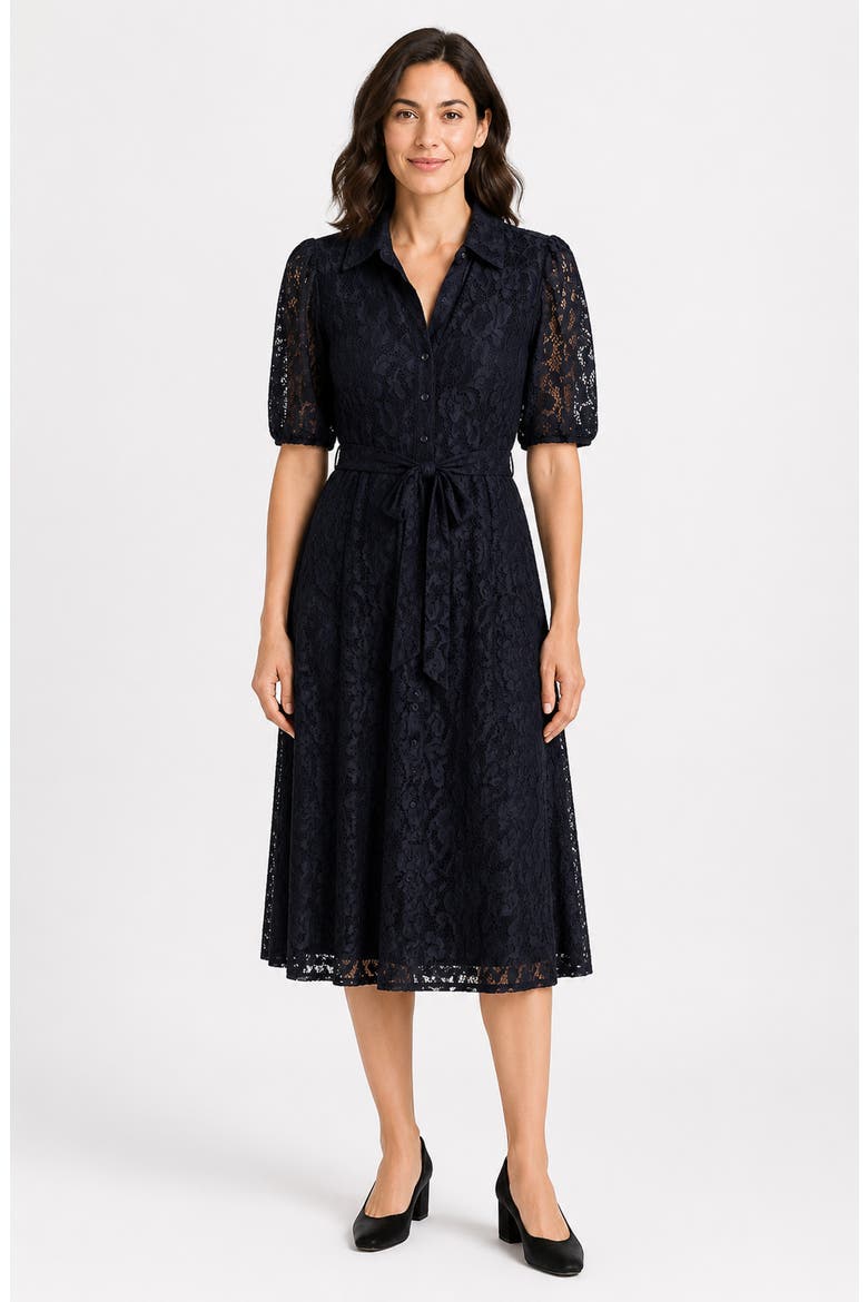 Stretch Lace Short Sleeve Shirtdress, Alternate, color, NANETTE NAVY