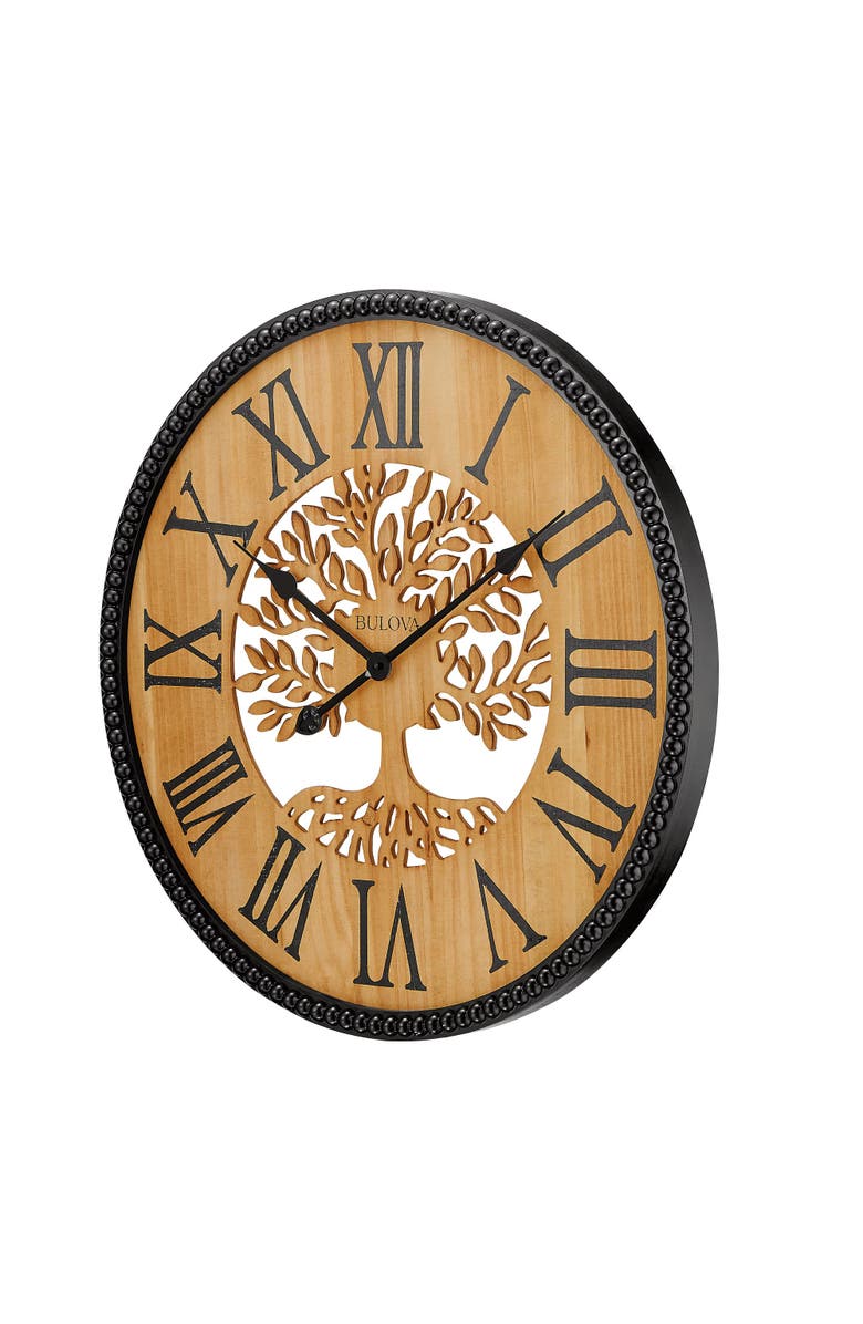 Bulova Clocks Orchard Wood Wall Clock, Laser Cut Tree Design, Alternate, color, Brown