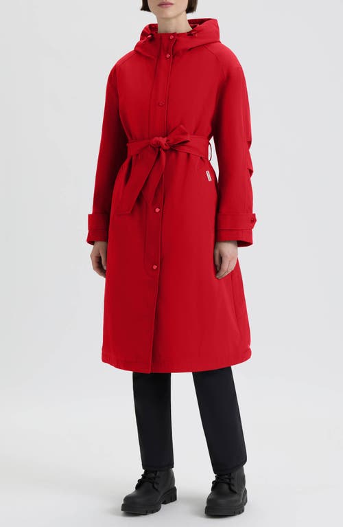 Hunter Violet Hooded Long Trench Coat In Red