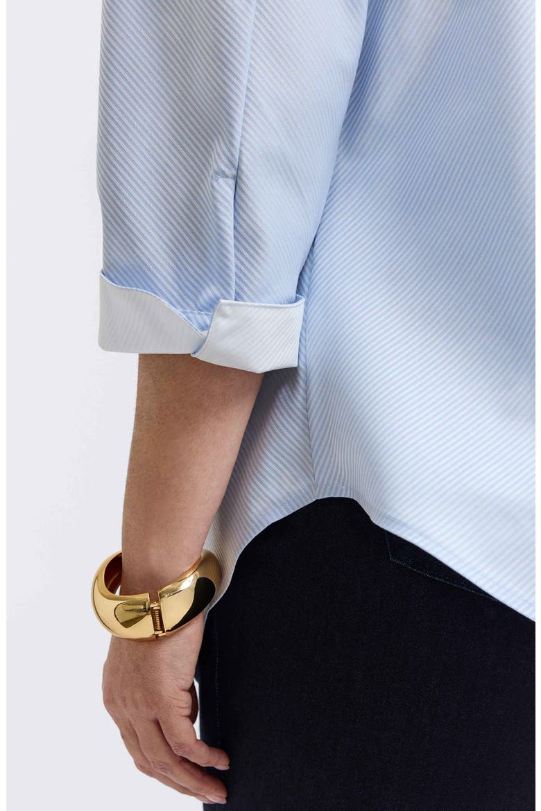 Margie Three-Quarter Sleeve Cotton Button-Up Shirt, Alternate, color, SOFT BLUE