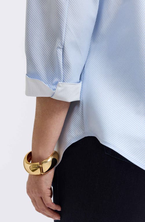 Foxcroft Margie Three-quarter Sleeve Cotton Button-up Shirt In Soft Blue