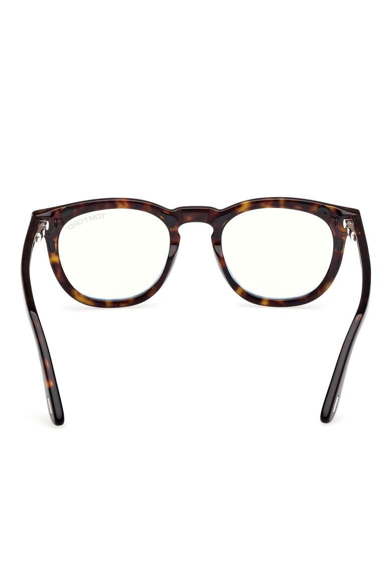 50mm Small Round Blue Light Blocking Glasses, Alternate, color, HAVANA ECO / T LOGO