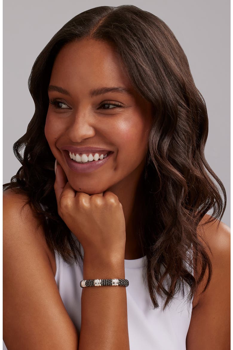 Black Caviar Ceramic Diamond Station Bracelet, Alternate, color, SILVER
