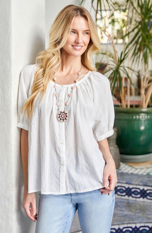 Karen Kane Embroidered Cotton Button-up Peasant Top