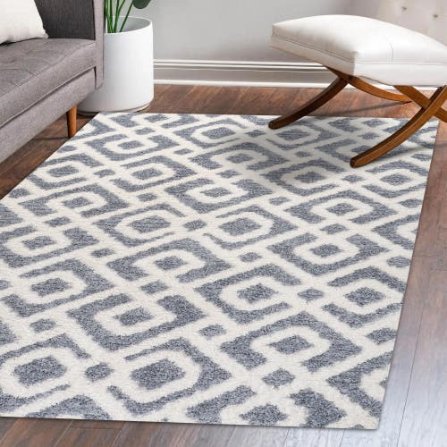 Jonathan Y Astrid Retro Trellis High-low Area Rug In Cream/gray
