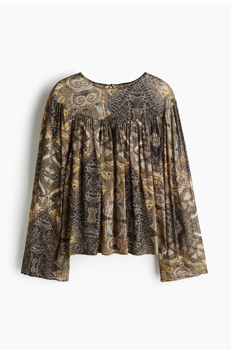 H&M Patterned Blouse, Main, color, Khaki Green/Patterned