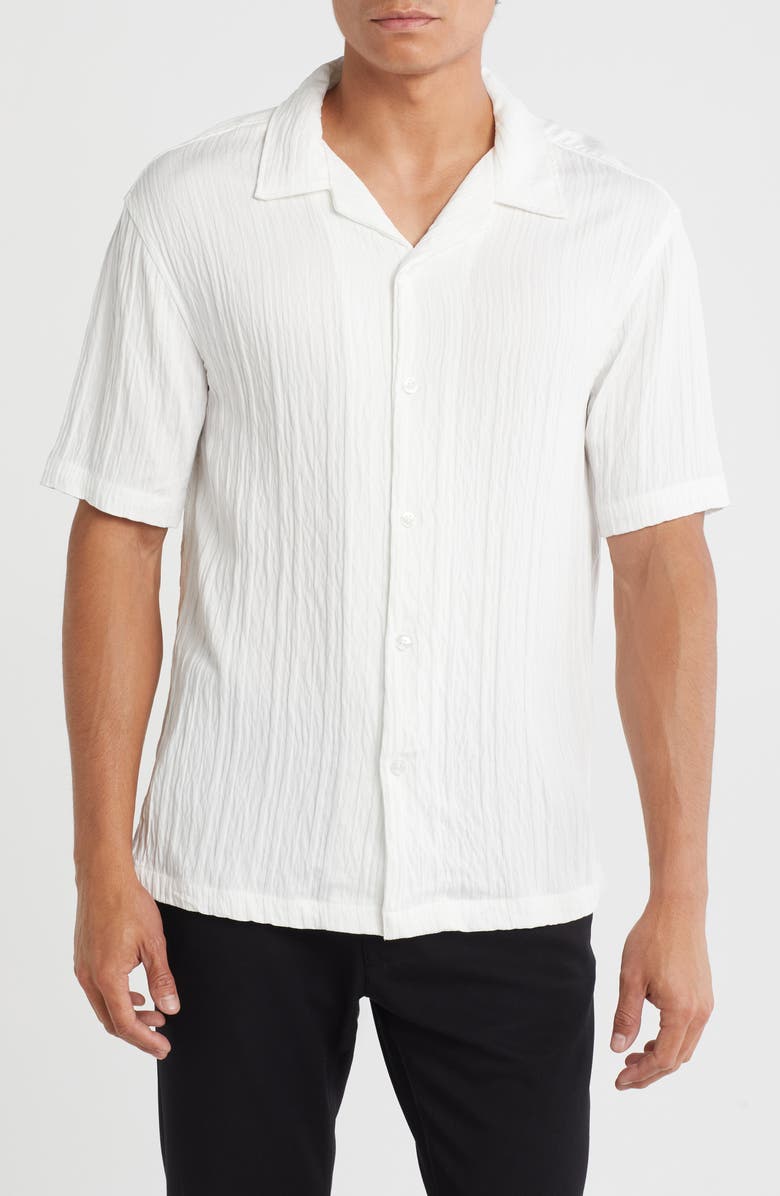 DENIM AND FLOWER Textured Short Sleeve Button-Up Shirt, Main, color, White