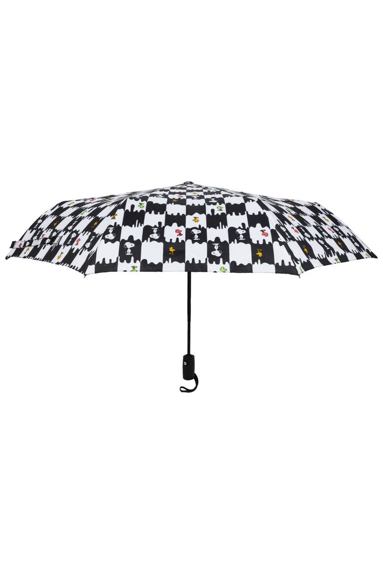 Snoopy and Woodstock Checkerboard Automatic Umbrella Black and White, Alternate, color, WHITE BLACK