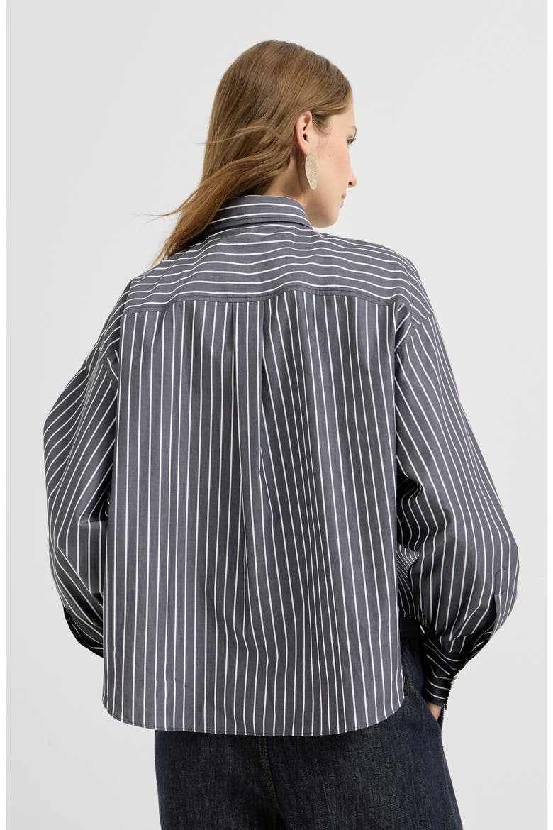 Striped cotton poplin shirt, Alternate, color, Denim