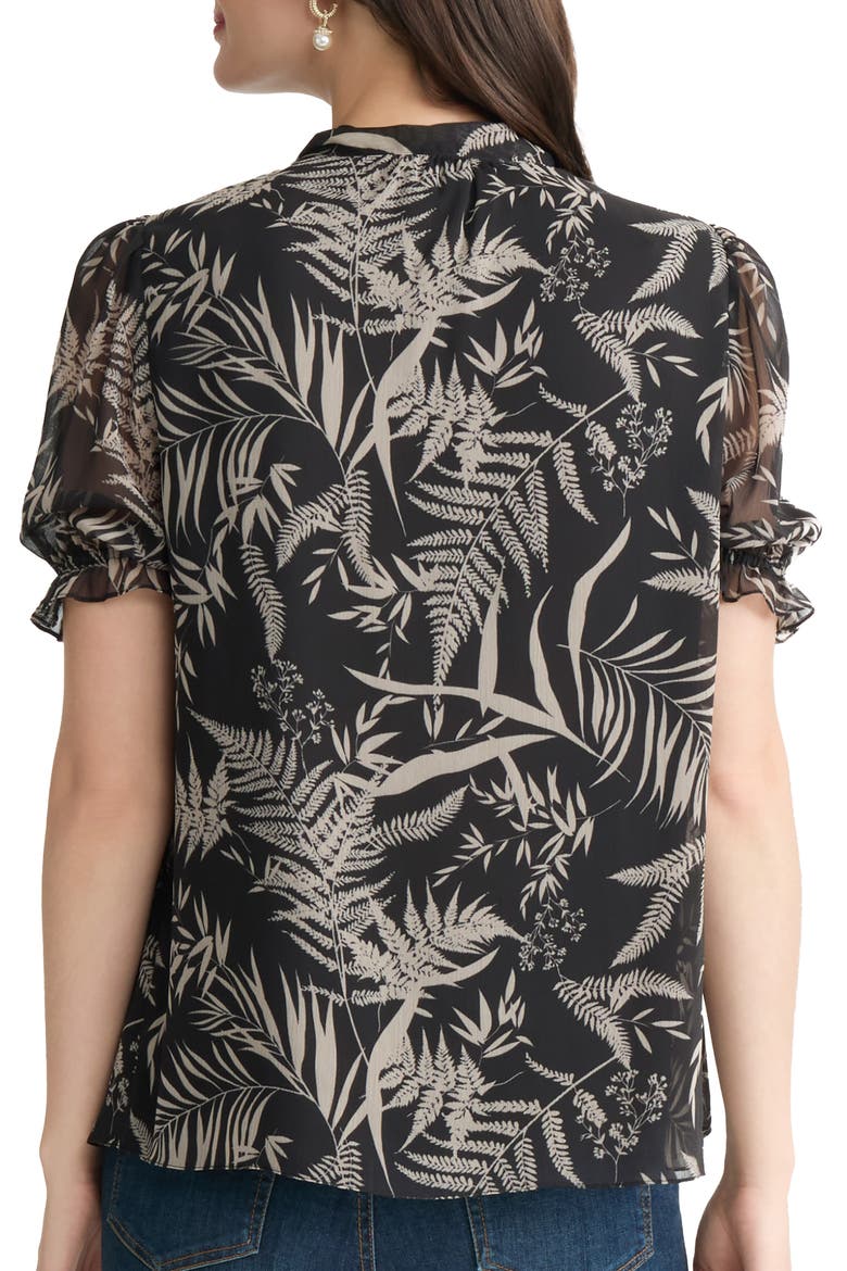 Tie Neck Puff Sleeve Top, Alternate, color, JONES BLACK/ JONES KHAKI