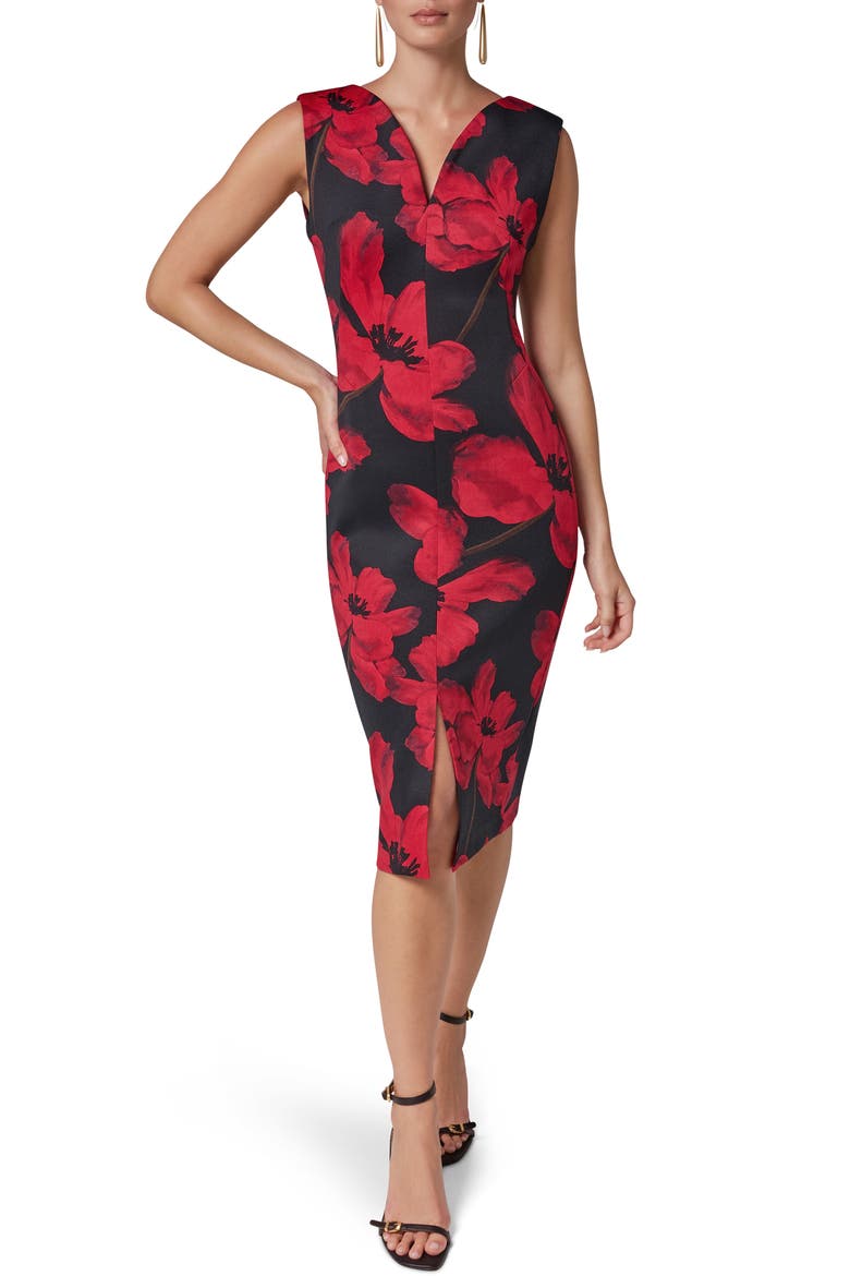 Floral Print Sleeveless Sheath Dress, Main, color, BLK/ RED VE