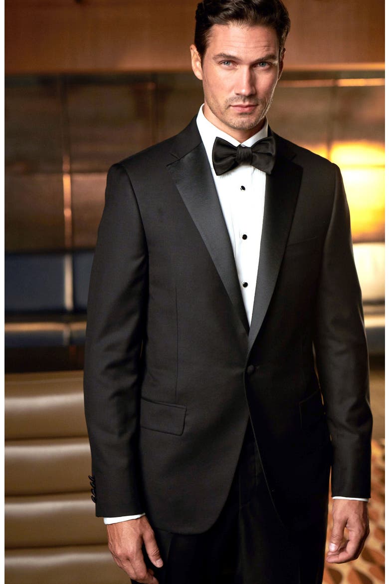 Infinity B Fit Notched Lapel Wool Tuxedo, Alternate, color, BLACK