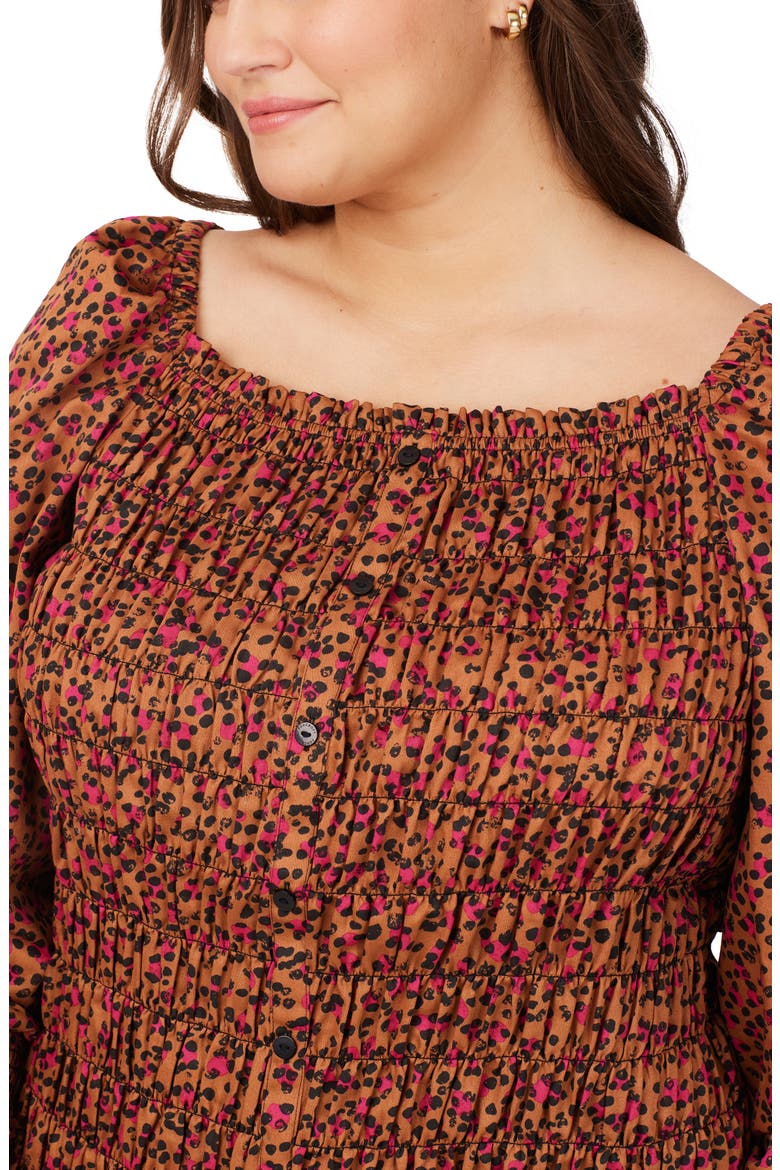 Olivia Cheetah Print Smocked Top, Alternate, color, BLACK MULTI