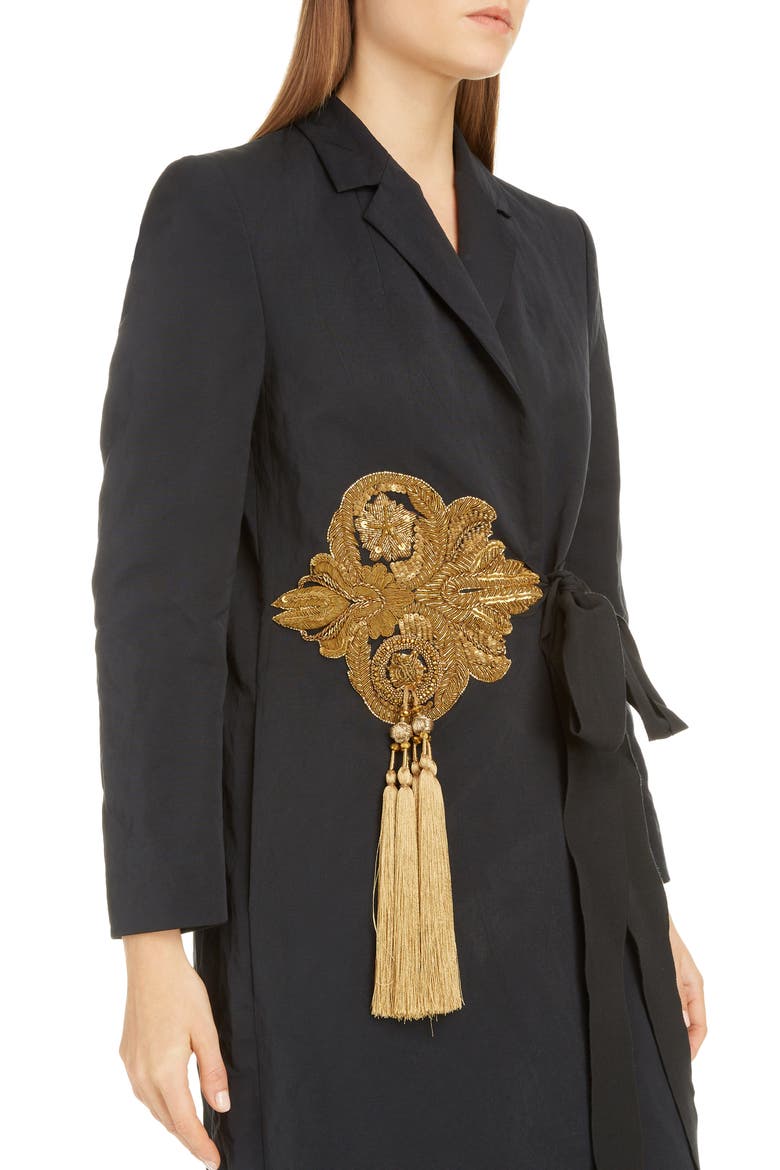 Richy Embroidered Tassel Cotton Blend Jacket, Alternate, color, BLACK