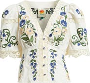 FARM Rio Countryside Land Embroidered Eyelet Cotton Top