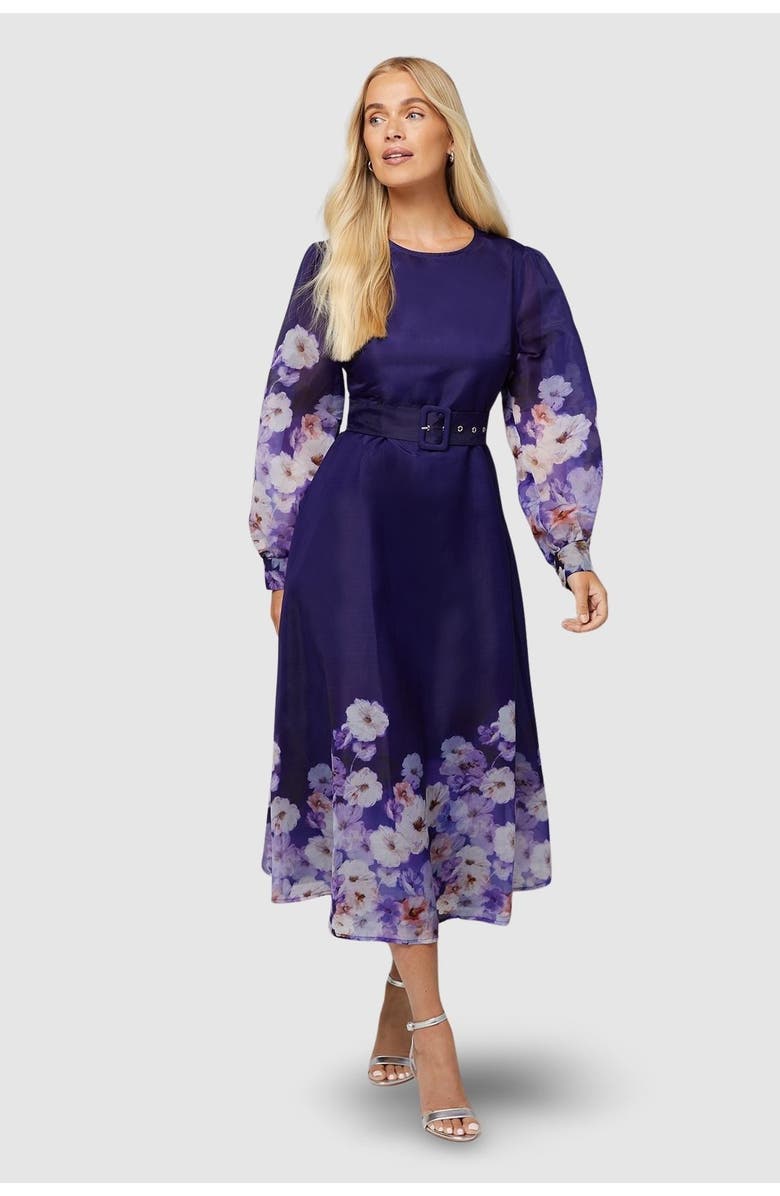 Wallis Petite Floral Print Belted Midi Dress, Main, color,