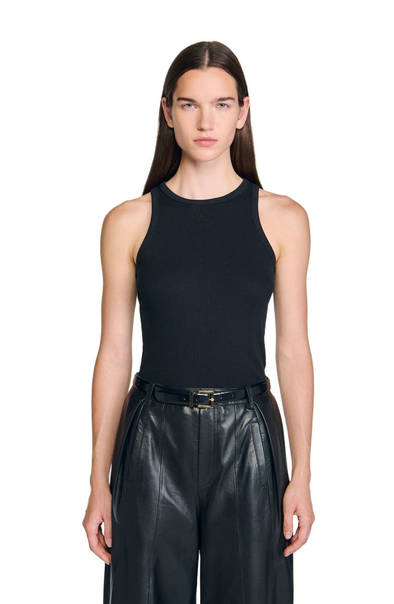 SANDRO Embroidered vest top, Main, color, Black