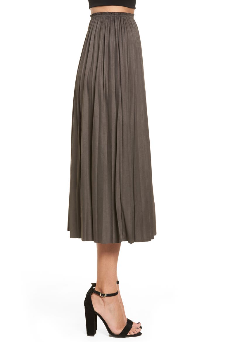 Pleated Faux Suede Midi Skirt, Alternate, color, OLIVE