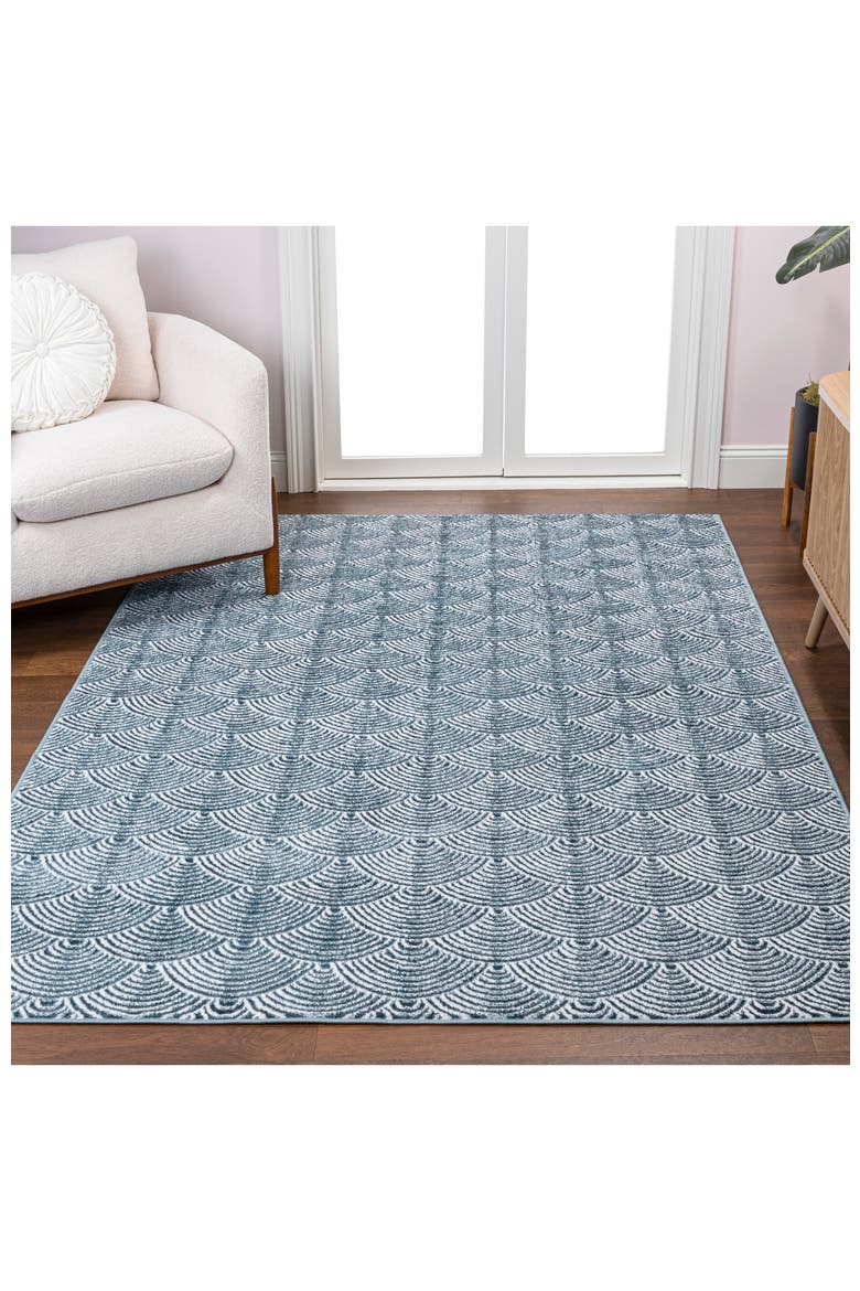 Porter Geometric Art Deco Fan Pattern High-Low Area Rug, Alternate, color, Navy/Cream