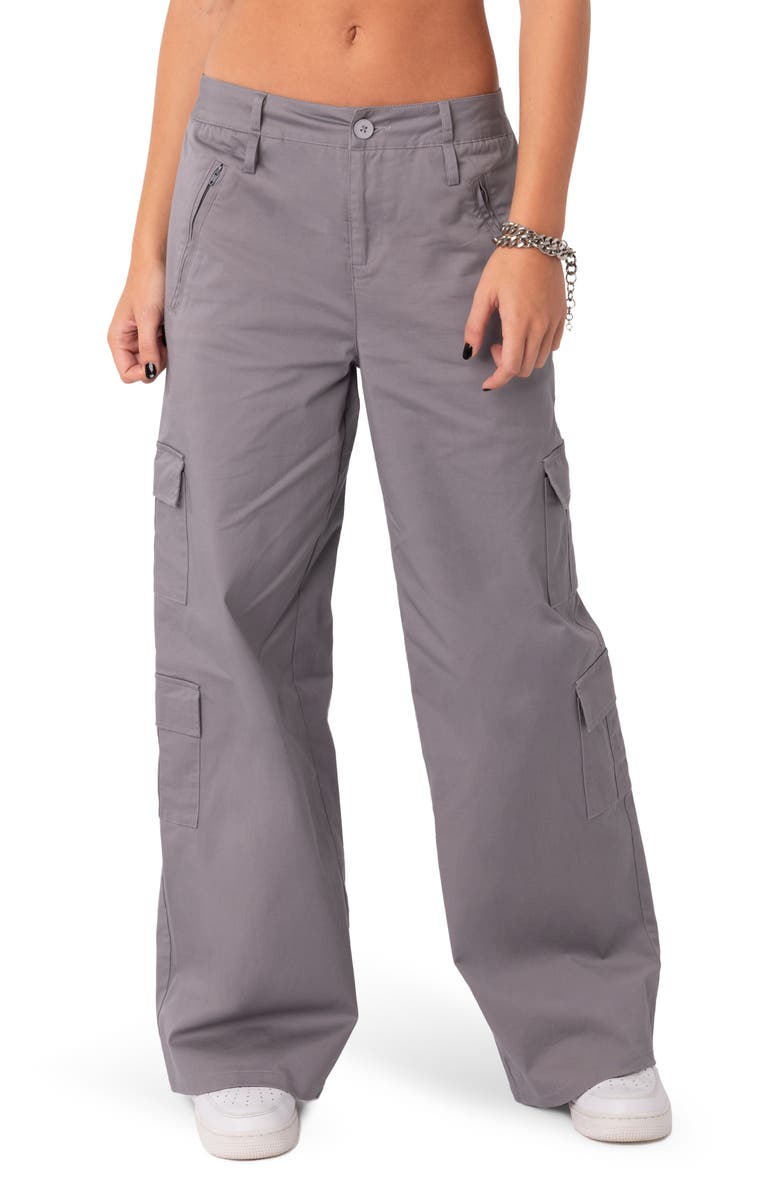 EDIKTED Zaria Stretch Cotton Cargo Pants, Main, color, Gray