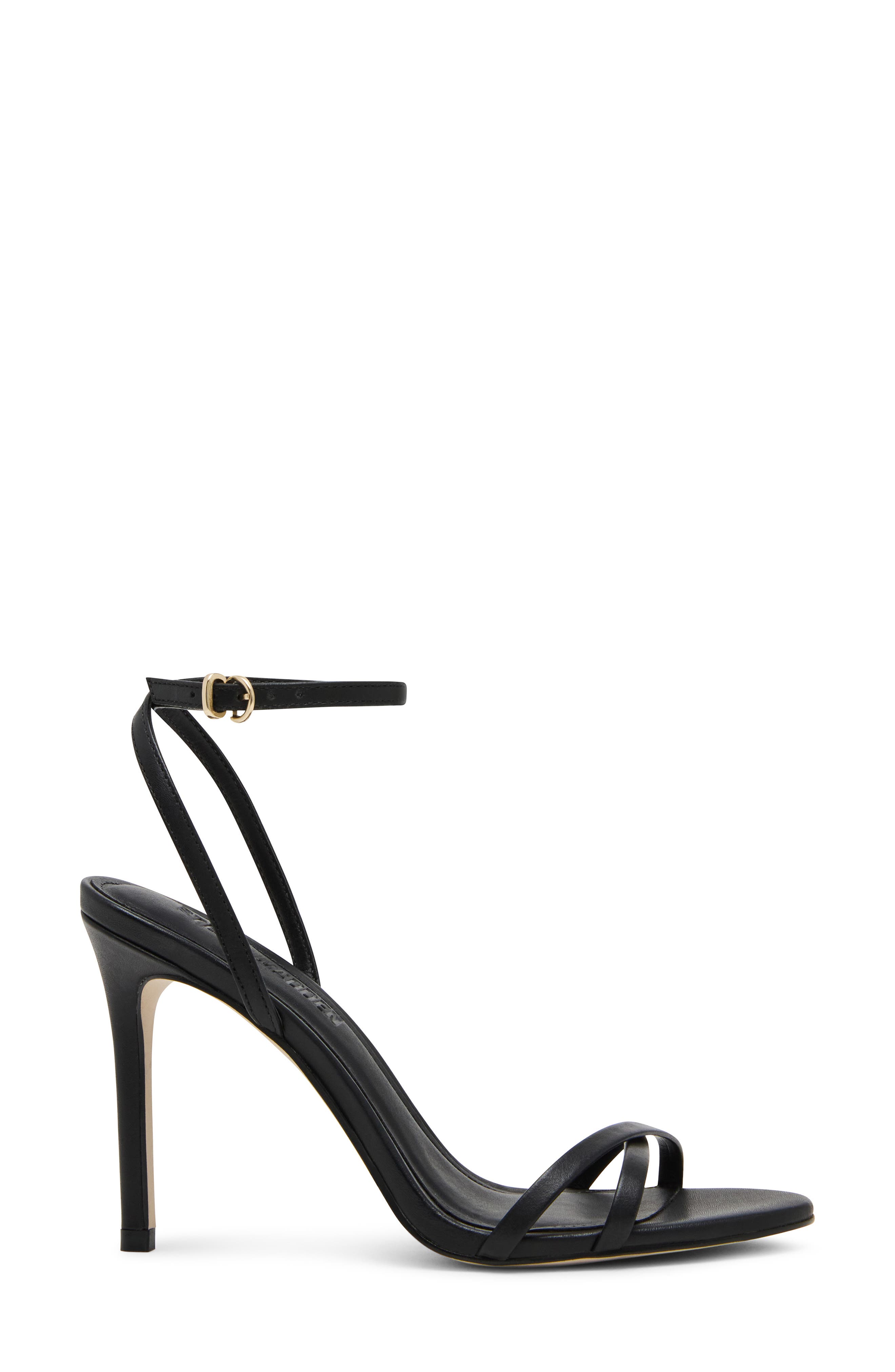 Steve Madden Ankle Strap Stiletto Sandal, Alternate, color, Black Leather