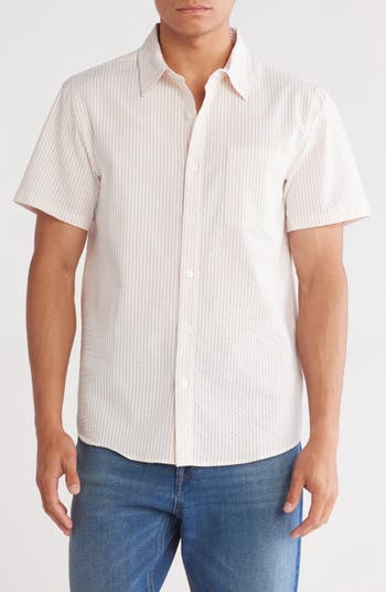 Joe's Stripe Cotton Seersucker Short Sleeve Button-up Shirt In Pink