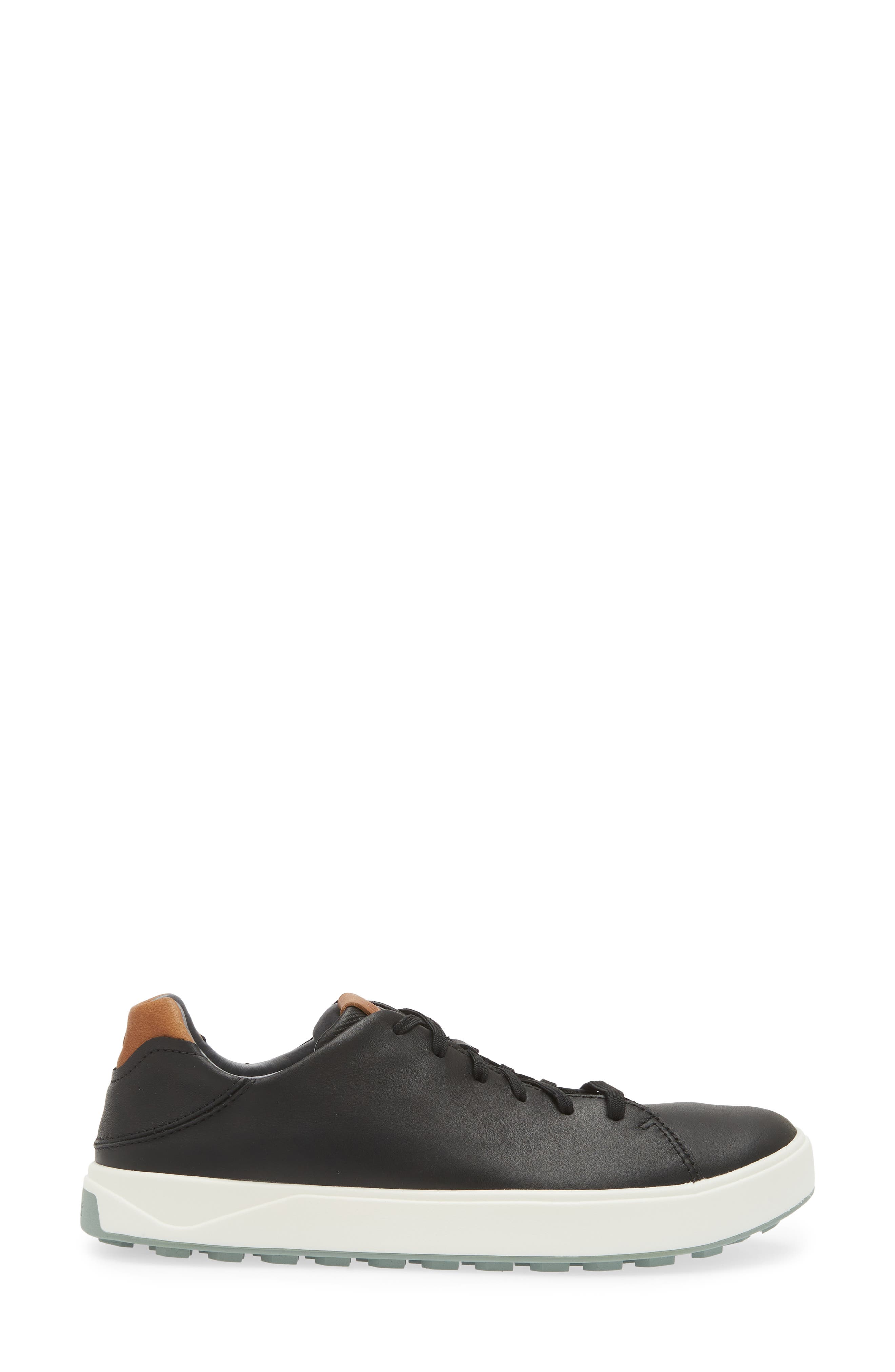 OluKai Wai'Alae Waterproof Leather Golf Shoe, Alternate, color, Black/ Black