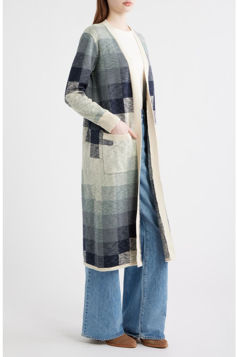 Cotton Duster Cardigan, Alternate, color, NAVY/ IVORY MULTI