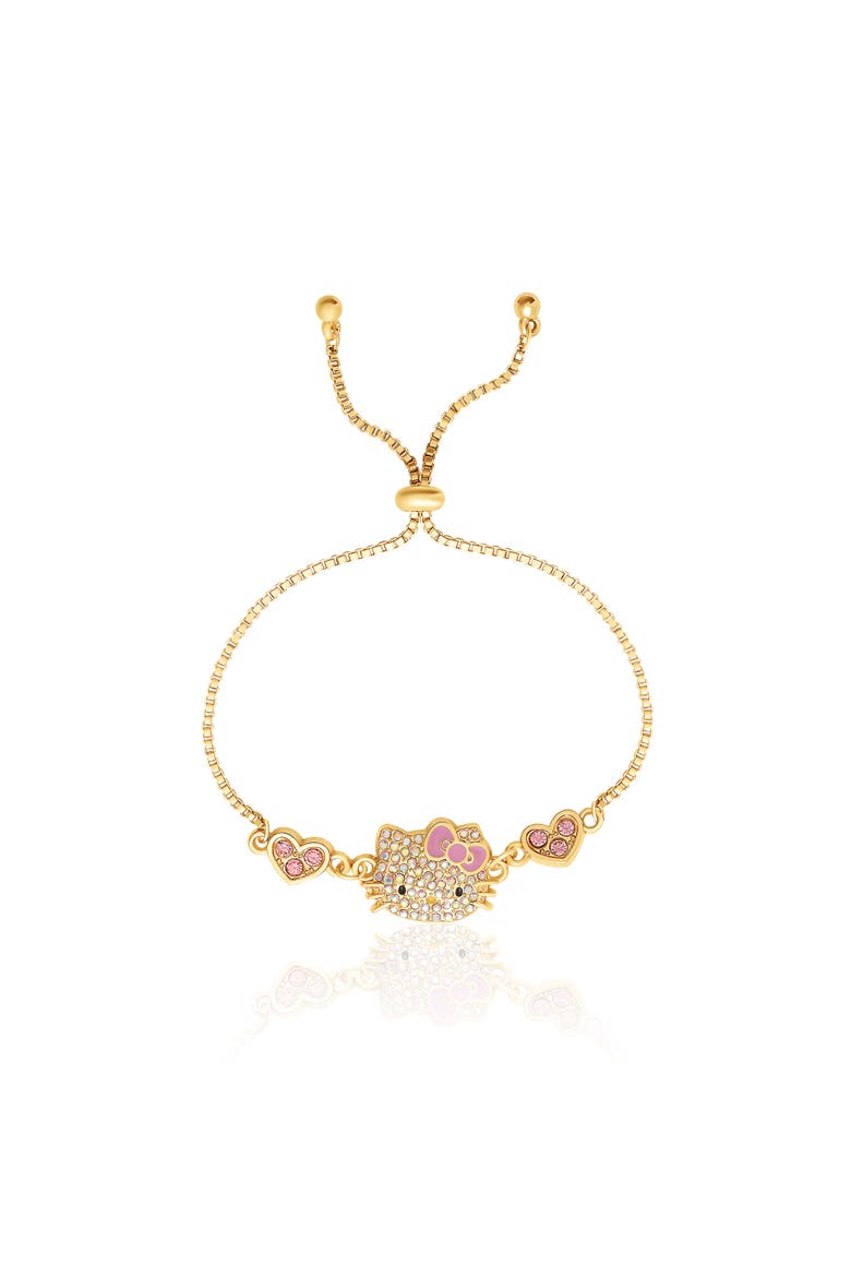 Adjustable Bracelet with Pave Pink Bow & Crystals, Main, color, Gold Tone